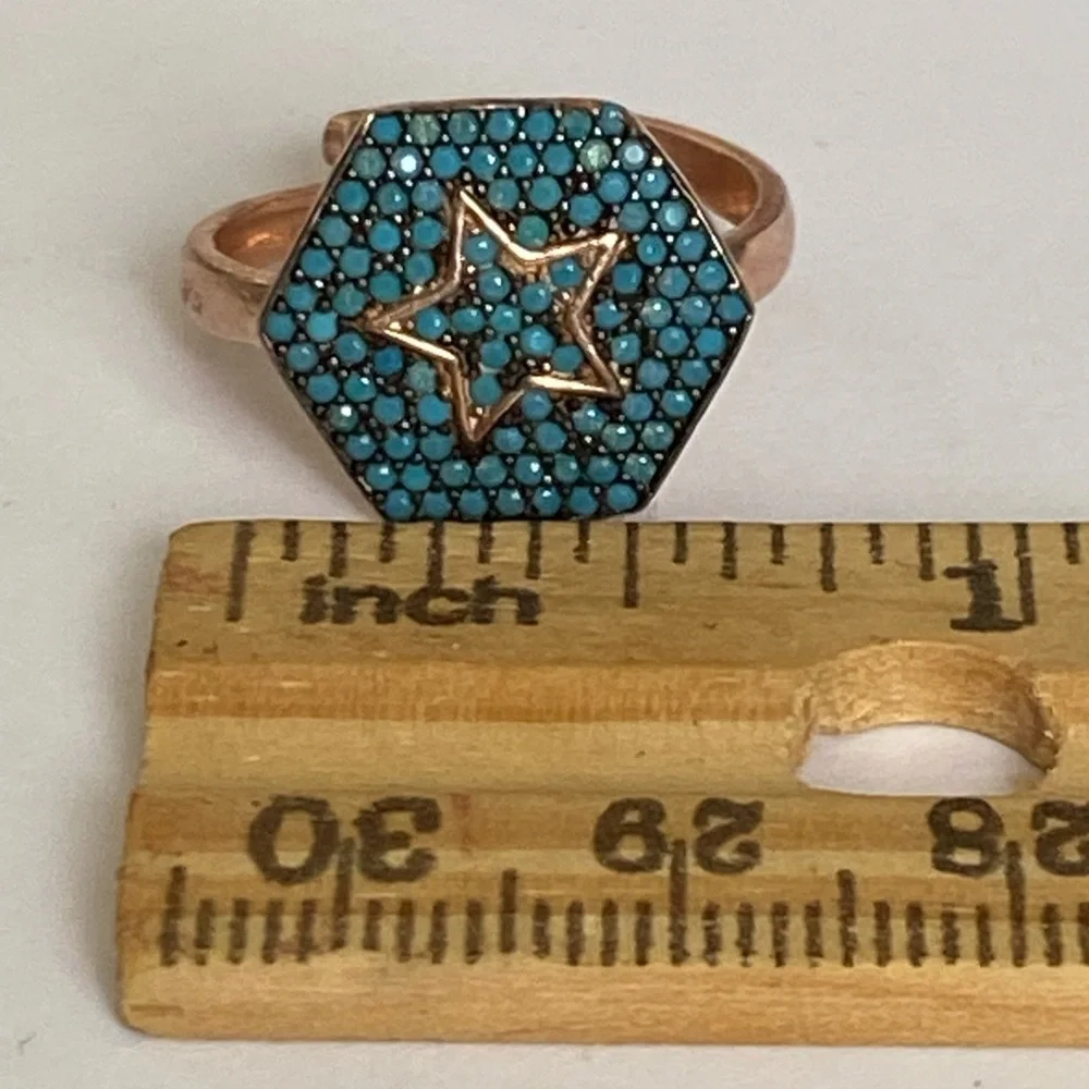925 Silver hexagon star compass turquoise ring